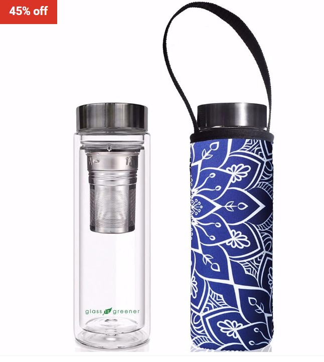 BBBYO Glass Is Greener double-wall tea flask 500 ml + Carry Pouch (Tokyo print) – 500 ml $34.99 (RRP$64)