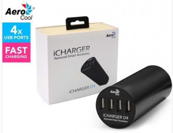 Aerocool iCharger D4 4-Port Smart Office USB 2.4A Fast Charger, 6A 30W, Fits Grommet, Clears Cable Clutter $19.00 (RRP$49.00)