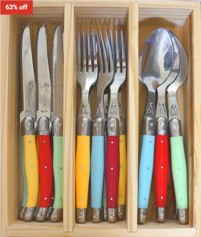 Laguiole by Louis Thiers Lineaire 24-Piece Cutlery Set – Multicolour (Straight Handles) $129.90 (RRP$349)