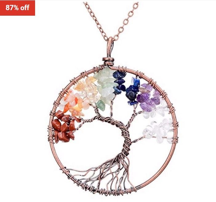 Amy & Annette Handmade Genuine Gemstone Chakra Tree Of Life Pendant Necklace $19 ($147)