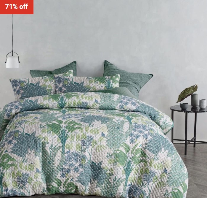 The Big Sleep Rainforest Quilted Printed Quilt Cover Set – King Bed $45