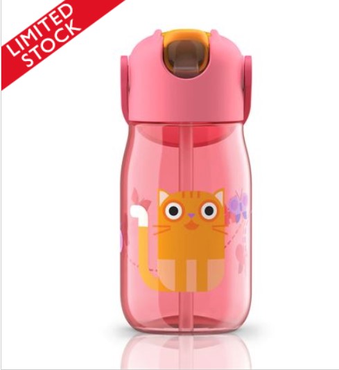 Zoku Kids Flip Straw Pink Bottle Red Cat 400ml $17.00 (RRP:$35.00)