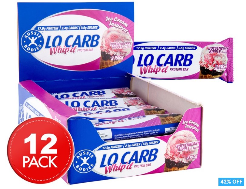 12 x Aussie Bodies Lo Carb Whip’d Boysenberry Ripple Protein Bar 60g $24 (Don’t pay $41.88)