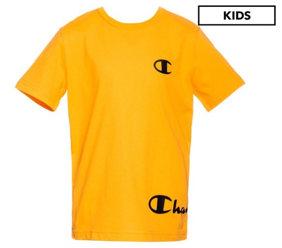 Champion Boys’ Script Logo Crew Neck Tee / T-Shirt / Tshirt – Citrus Punch $18.95