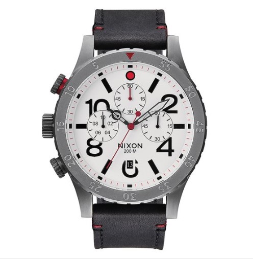 Nixon Men’s 48mm 48-20 Chrono Leather Watch – Black/Gunmetal/White $199