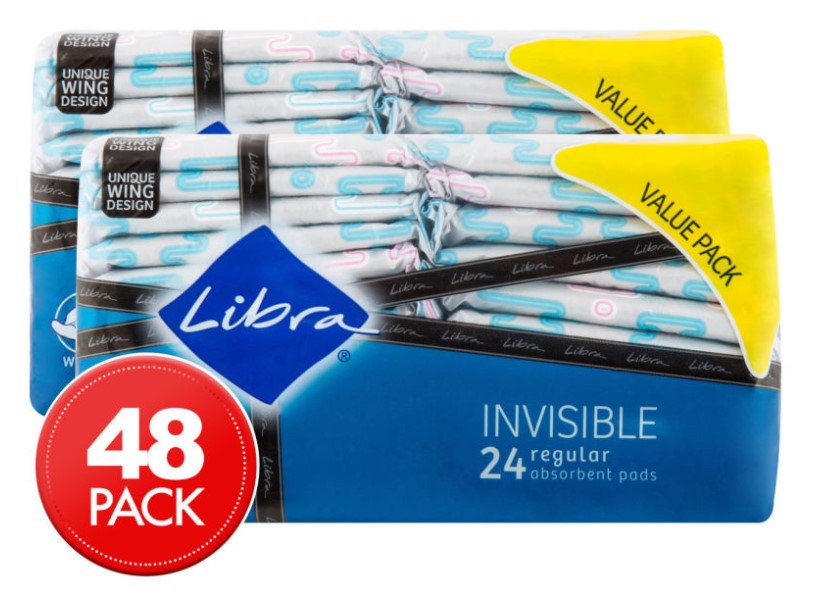 2 x Libra Invisible Regular Winged Pads 24pk $14.98