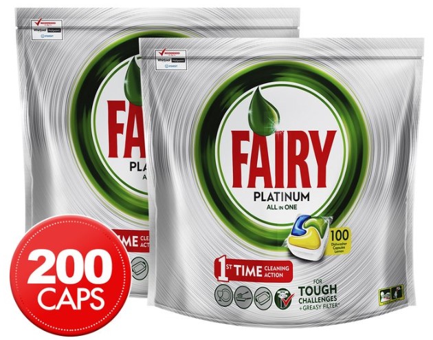 2 x 100pk Fairy Platinum All In One Dishwashing Caps Lemon $60