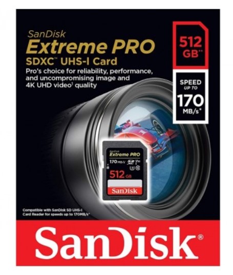 SanDisk 512GB Extreme Pro SDXC V30 U3 C10 UHS-I 170MB/s R, 90MB/s W SDSDXXY-512G-GN4IN $269.00 (RRP$399.00)