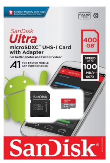 SanDisk Ultra Micro SDXC 400GB with SD Adapter Up to 100MB/s, A1, UHS-I, C10 SDSQUAR-400G-GN6MA $89.00