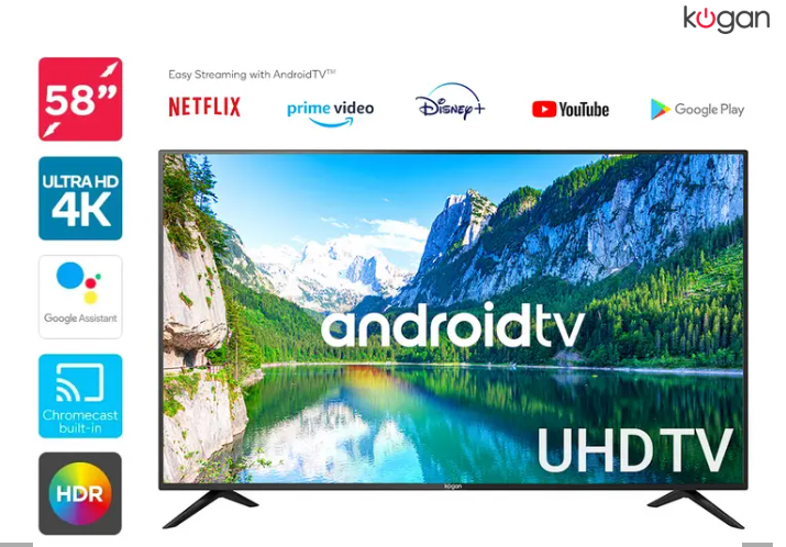 Kogan 58″ Smart HDR 4K UHD LED TV Android TV™ (Series 9, RU9210) $569 (Was $799.99)