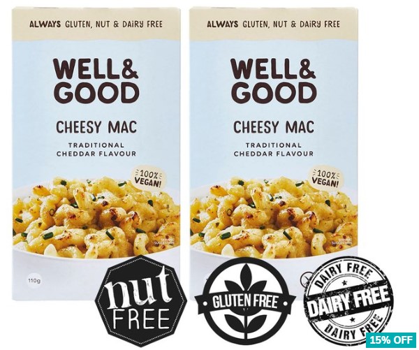 2 x Well & Good Vegan Cheesy Mac Traditional Cheddar 110g $10