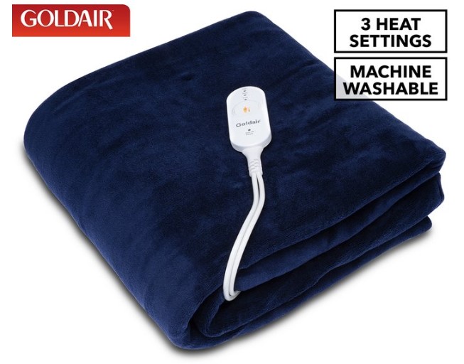 Goldair 160x120cm Heated Throw Blanket – Navy Blue $49