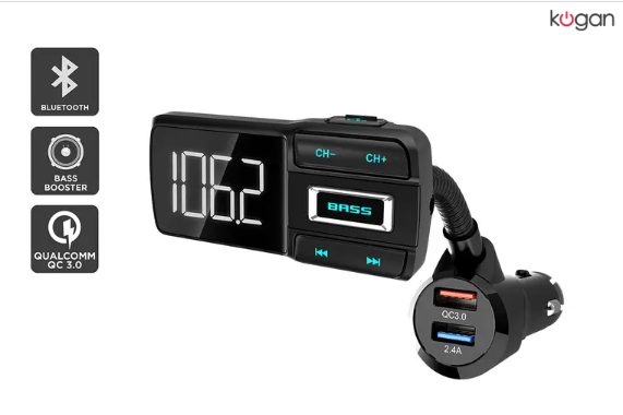 Kogan Car FM Transmitter with Bass Booster $19.99 (Was $49)