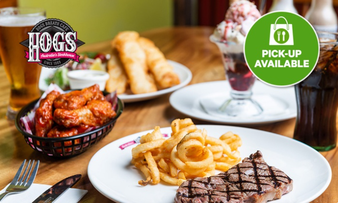 Hogs Breath Cafe – Two people: three-course takeaway meal $65 (RRP: $79.45)