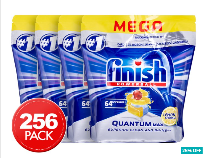 4 x 64pk Finish Powerball Quantum Max Dishwashing Tablets Lemon Sparkle $76 (Don’t pay $102.40)