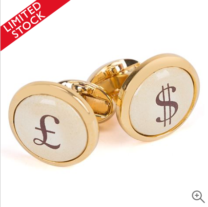 Halcyon Days Pound & Dollar Round Gold Cufflinks $49.00 (RRP:$158.00)