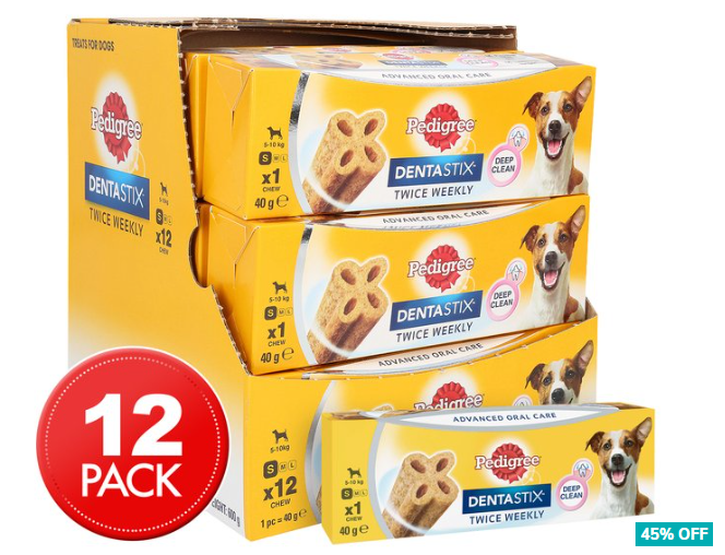 12 x Pedigree DentaStix Twice Weekly Small Dog Dental Care Chews 40g $23.99 (Don’t pay $43.80)