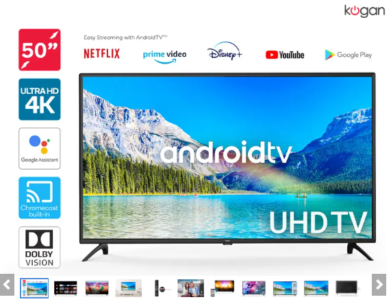 Kogan 50″ Smart HDR 4K UHD LED TV Android TV™ (Series 9, XU9220) $429 (Was $579.99)