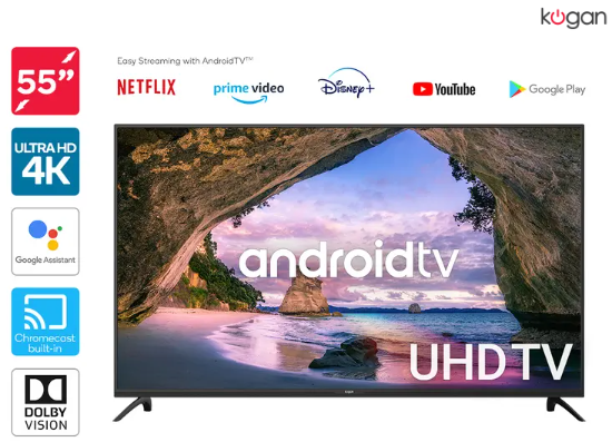 Kogan 55″ Smart HDR 4K UHD LED TV Android TV™ (Series 9, XU9220) $529 (Was $699.99)