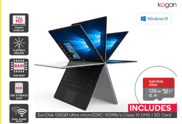 Kogan Atlas 11.6″ C250 Convertible Laptop + 128GB Micro SD Card Bundle $359