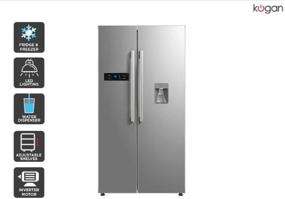 Kogan 584L Side by Side Fridge with Water Dispenser – Stainless Steel $999 (Was $1,399.99)