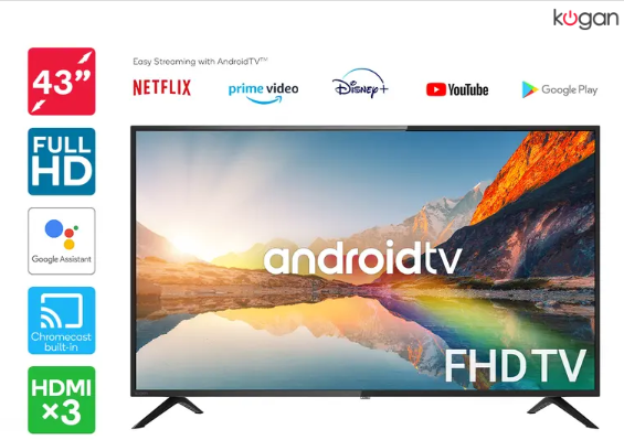 Kogan 43″ Smart Full HD LED TV Android TV™ (Series 9, RF9100) $359 (Was $429.99)
