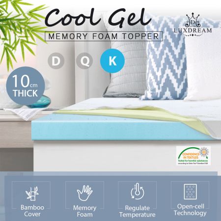 10cm King Size Cool Gel Memory Foam Mattress Topper Underlay Bamboo Cover $139.99 Was $299.95