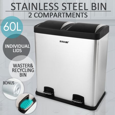 Modern 60L Dual Compartment Stainless Steel Garbage Bin $189. 95