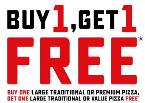 DEAL: DOMINO’S – BUY ONE TRADITIONAL/PREMIUM PIZZA, GET ONE TRADITIONAL/VALUE PIZZA FREE