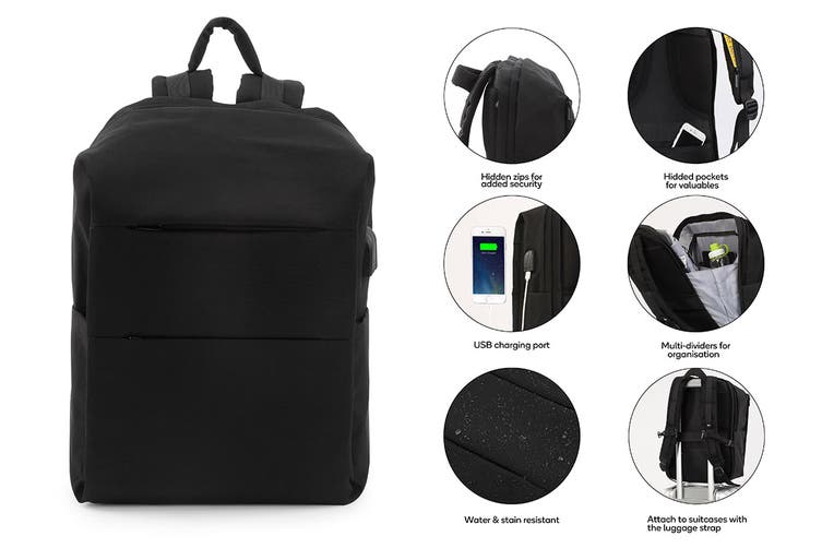 Ultimate Anti-Theft Defender Backpack with USB Port (Black) $89