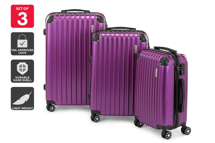 Orbis 3 Piece Tahiti Spinner Luggage Set (Electric Purple) $99.99 was $199 (Save $99.01)