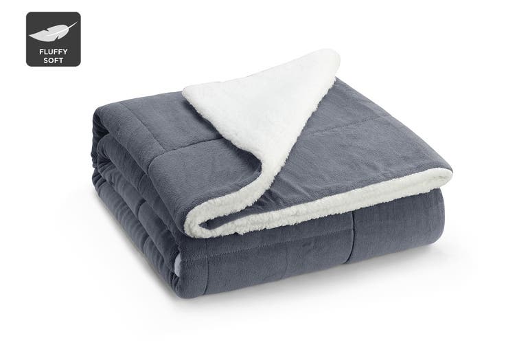 Ovela Reversible Sherpa Fleece Throw Blanket (Grey, Queen/King) $49.99 (save $50)