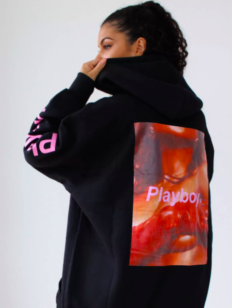 playboy x missguided black graphic back hoodie dress $47.99 was $95.99