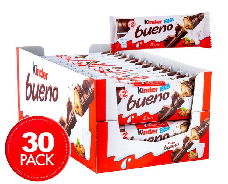 30 x Kinder Bueno Banded Chocolate Bars 43g $35 (Don’t pay $60, SAVE $25)