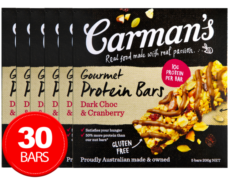 6 x Carman’s Gourmet Protein Bars Dark Choc & Cranberry 200g 5pk $24 (Don’t pay $42.90, SAVE $18)