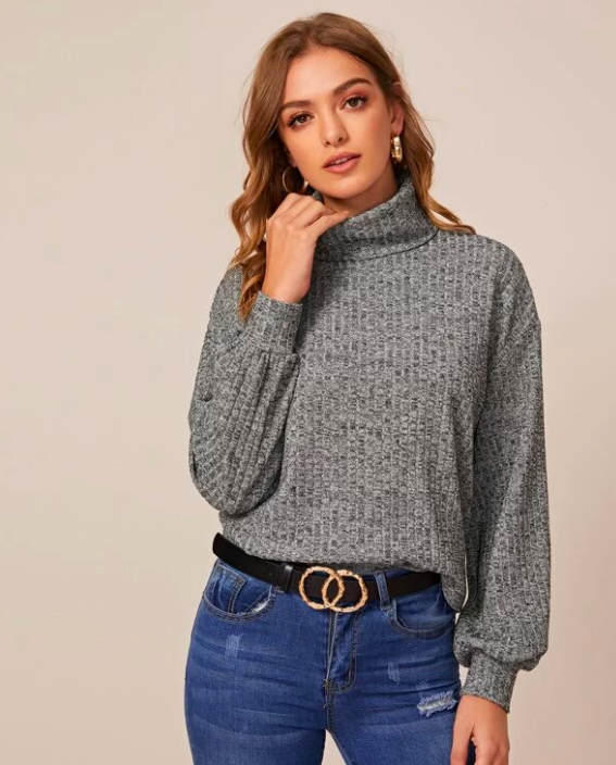 SHEIN Funnel Neck Lantern Sleeve Textured Tee $11.95 was $22.95 (68% OFF)