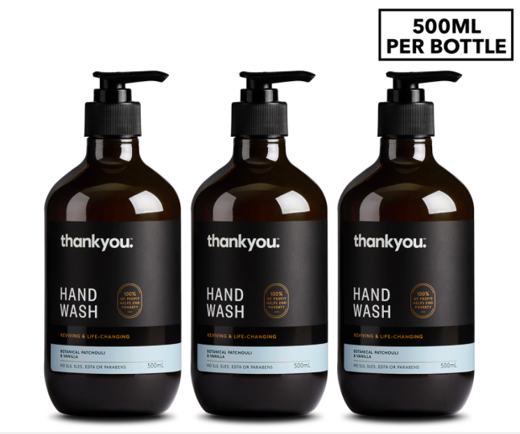 3 x Thankyou. Hand Wash Patchouli & Vanilla 500mL $19.99