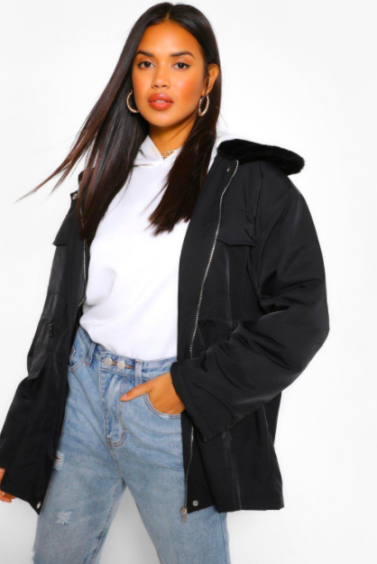 BOOHOO Faux Fur Collar Lightweight Parka $56.50 was $113.00 (50% OFF)