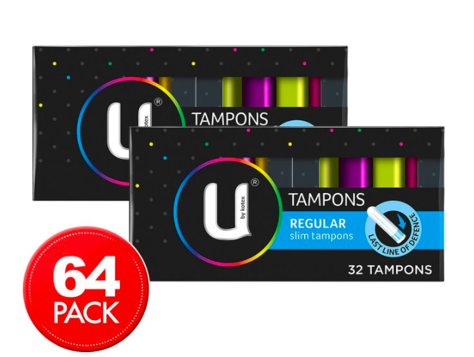 2 x U By Kotex Regular Slim Tampons 32pk $12.98