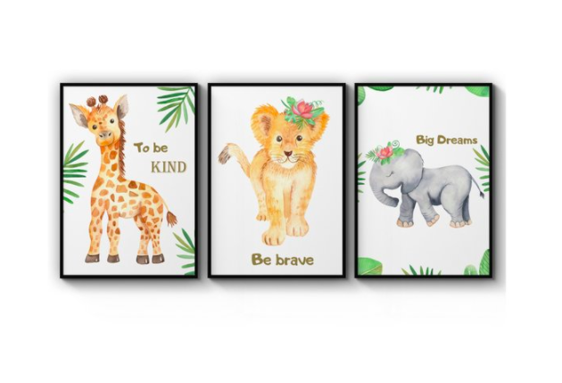 Set of 3 Safari Animal Nursery Wall Art Prints – No Frame $3195