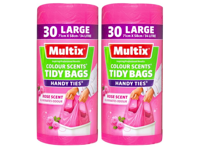 2 x 30pk Multix Large 34L Colour Scents Handy Ties Tidy Bags Rose $9.98