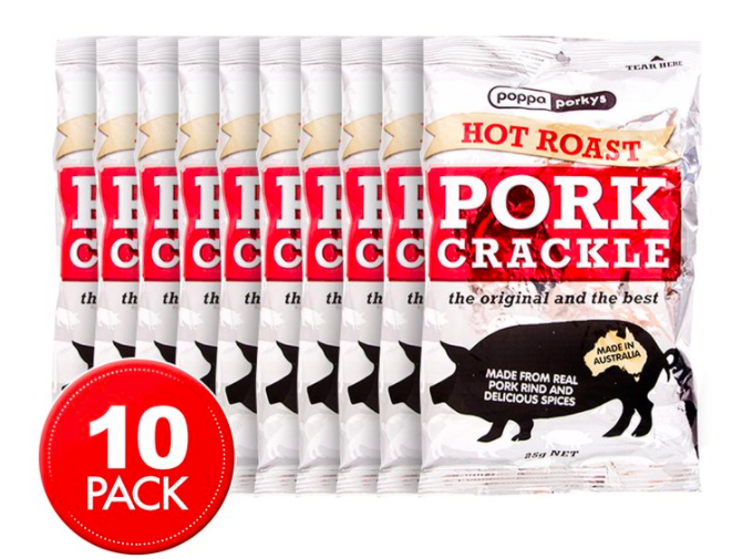10 x Poppa Porkys Hot Roast Pork Crackle 25g $12.99