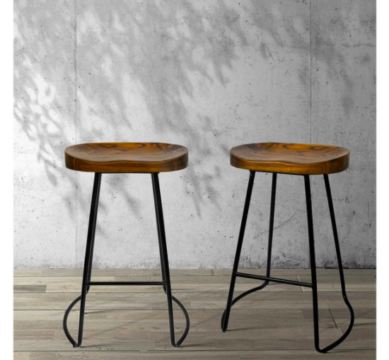 Artiss Vintage Tractor Bar Stools Retro Bar Stool Industrial Chairs Black 65cmX2 $170.95