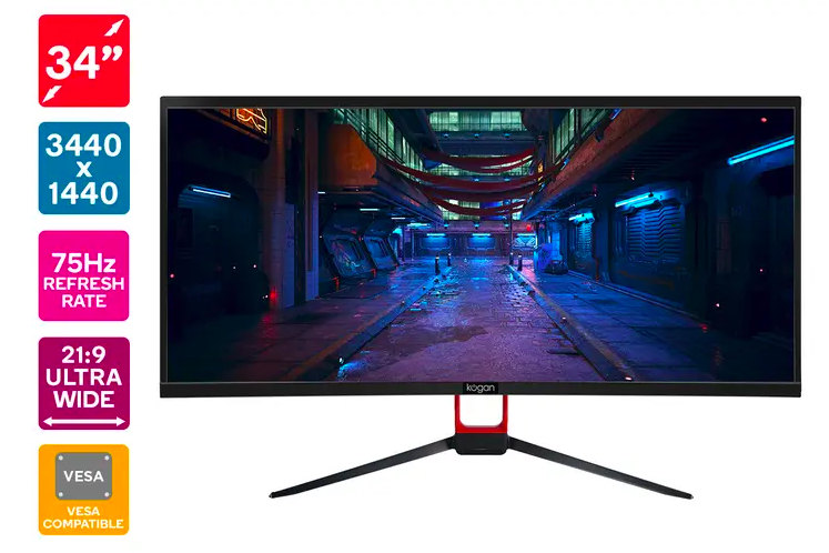 Kogan 34″ WQHD 21:9 Ultrawide 75Hz Monitor (3440 x 1440) $499 was $749.99 (Save 33%)