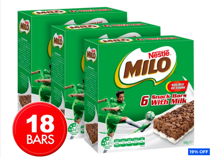 3 x Nestle Milo Dipped Snack Bars White Chocolate 6-Pack $12