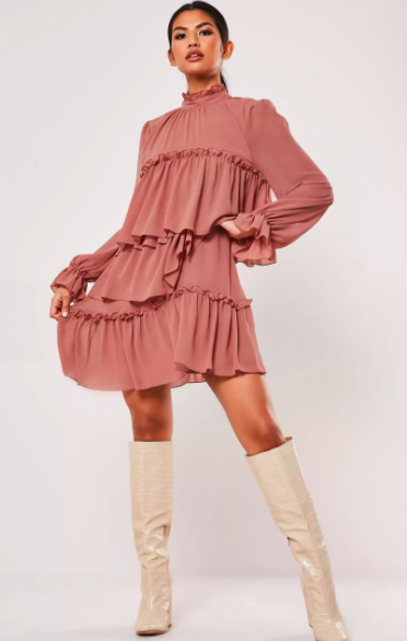 terracotta high neck tiered smock dress $35.99 (don’t pay $70.99)