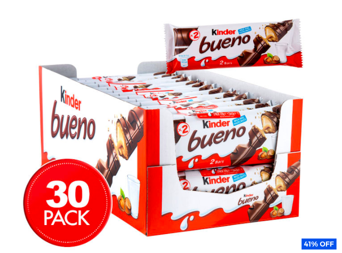 30 x Kinder Bueno Banded Chocolate Bars 43g $35 (Don’t pay $60)