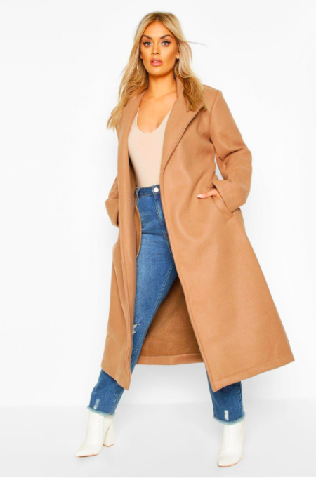 Plus Oversized Self Belted Long Coat $38.00 (66% OFF)