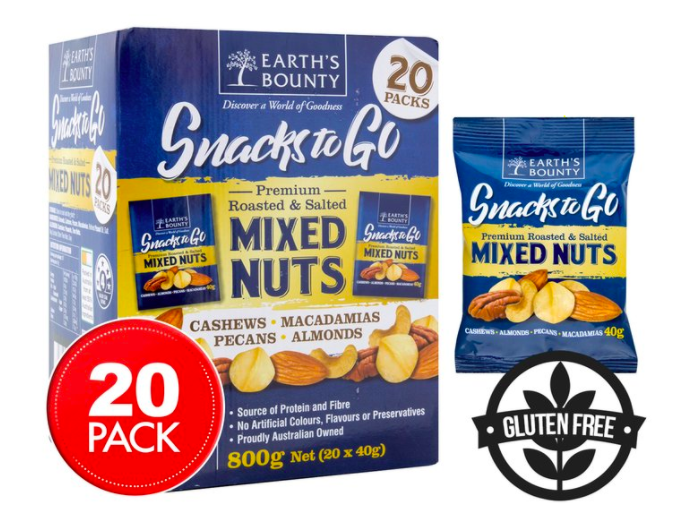 Earth’s Bounty Mixed Nuts Snacks To Go 40g 20pk $27.99