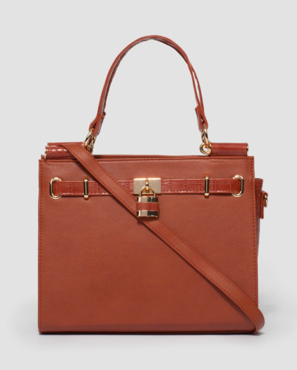 Rust Stephanie Square Lock Tote Bag $35.99 was $59.99